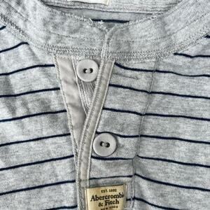Abercrombie & Fitch long sleeve Henley, gray with navy stripes, men's XL